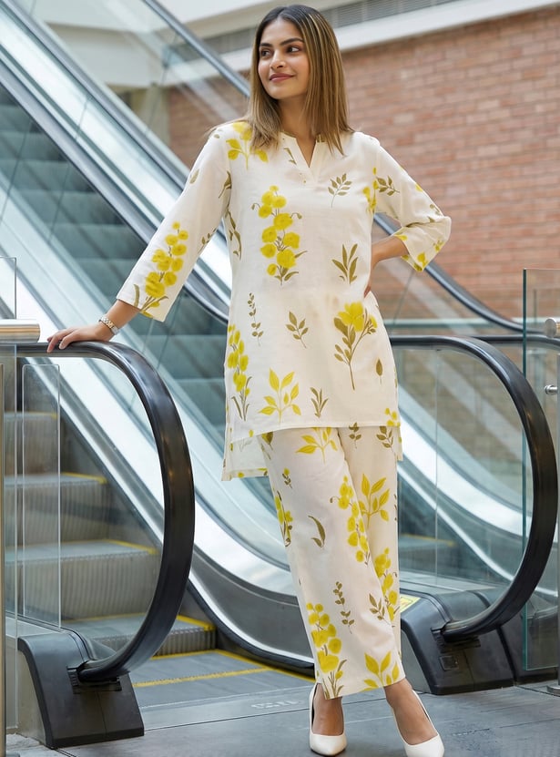 MELANGE Floral Print Straight Kurti Set