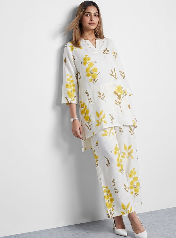 MELANGE Floral Print Straight Kurti Set