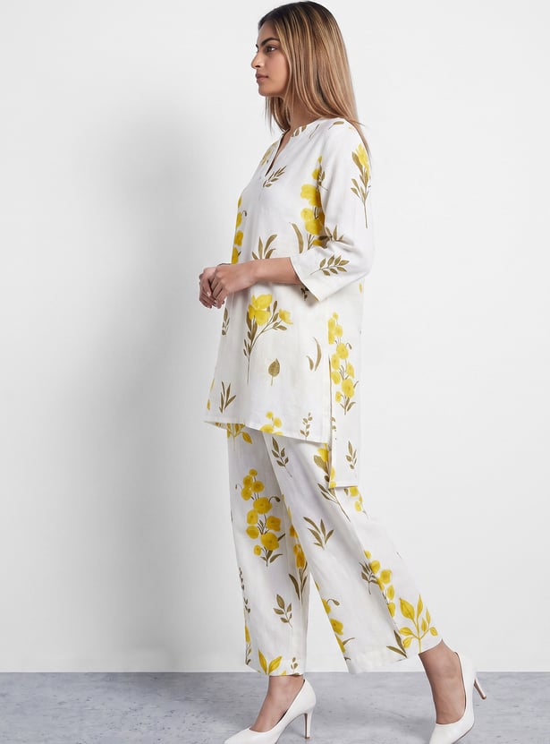 MELANGE Floral Print Straight Kurti Set