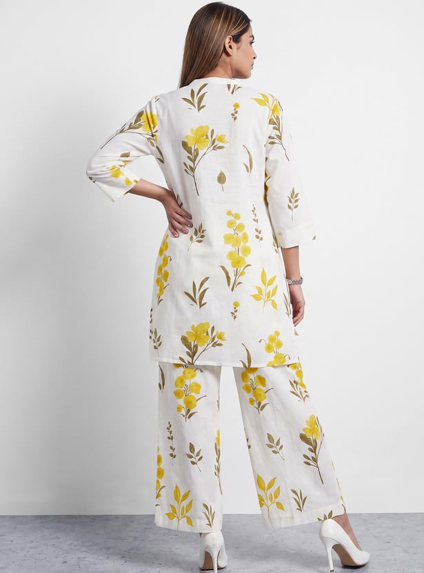 MELANGE Floral Print Straight Kurti Set