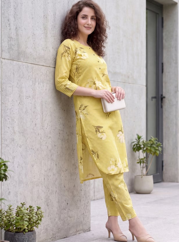 MELANGE Floral Print Straight Kurta Set