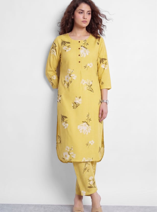 MELANGE Floral Print Straight Kurta Set