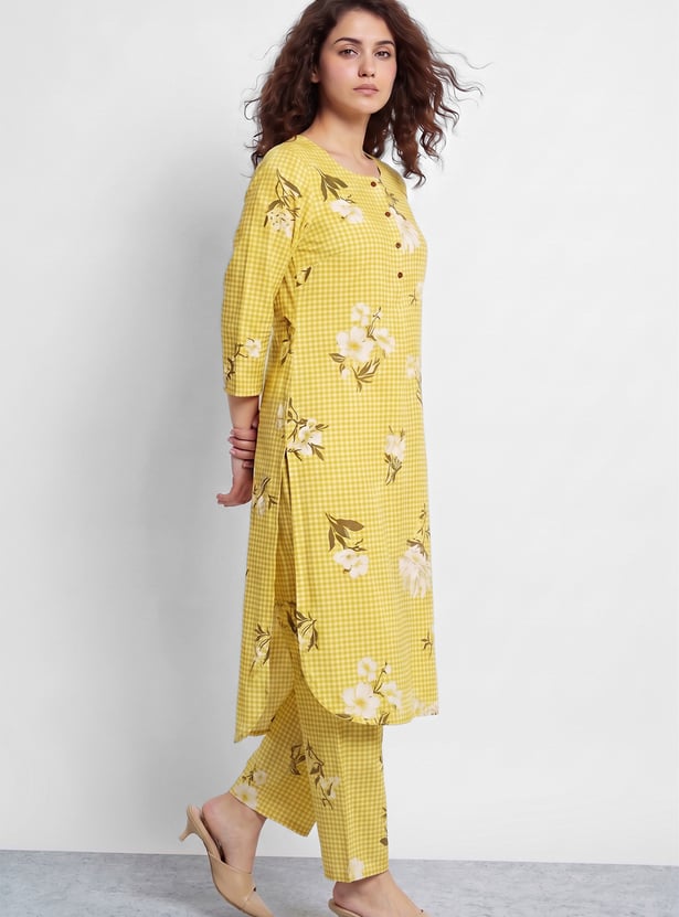 MELANGE Floral Print Straight Kurta Set