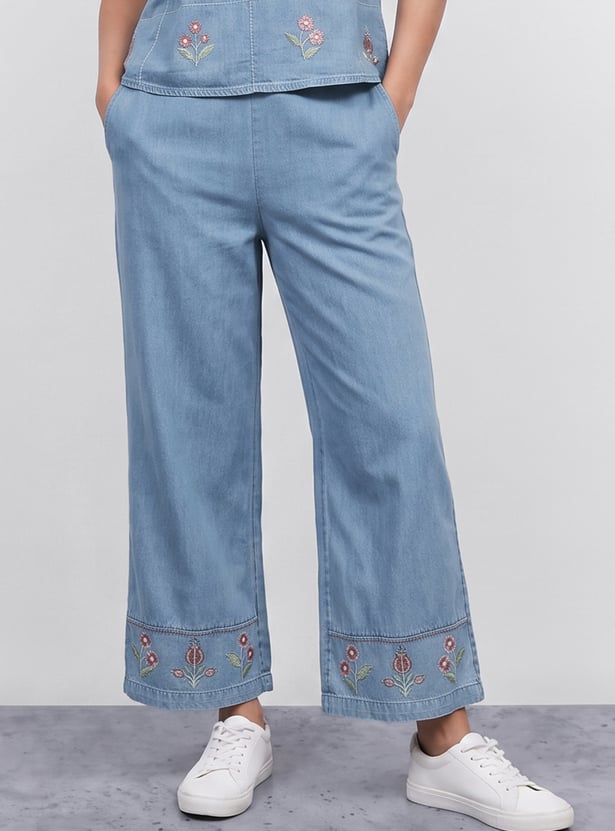COLOUR ME BY MELANGE Embroidered Straight Pants