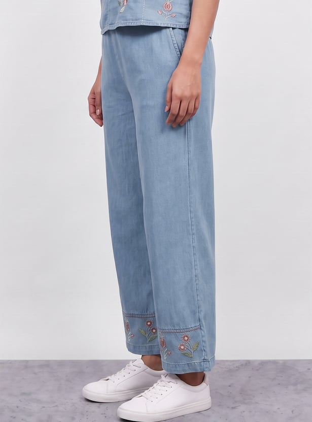 COLOUR ME BY MELANGE Embroidered Straight Pants