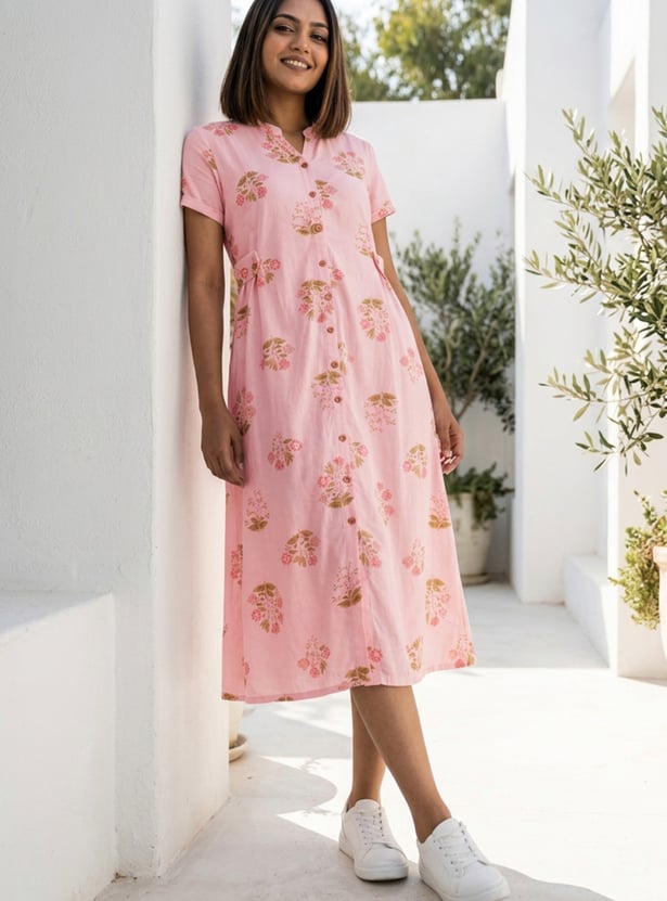 COLOUR ME Floral Print A-Line Midi Dress