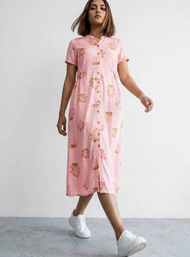 COLOUR ME Floral Print A-Line Midi Dress