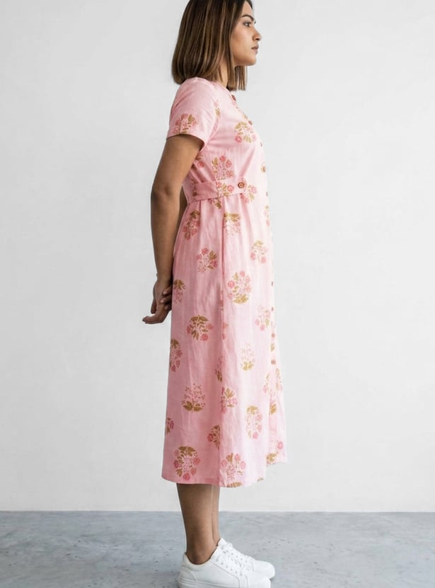 COLOUR ME Floral Print A-Line Midi Dress