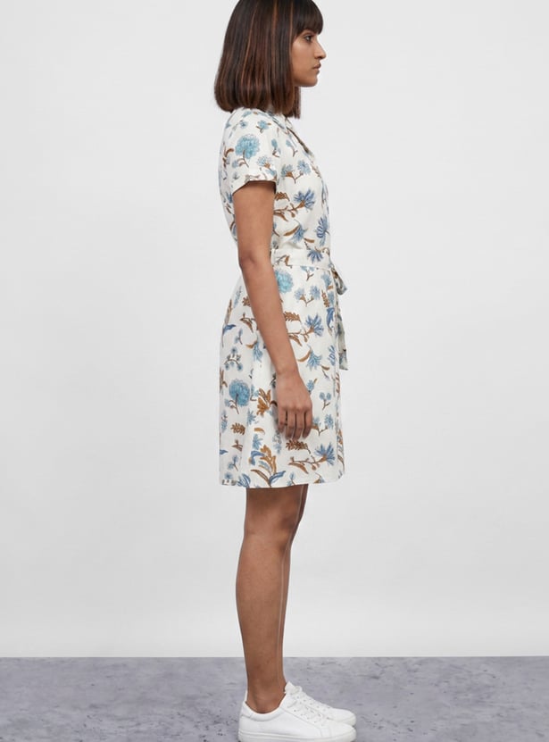 COLOUR ME BY MELANGE Floral Print Shirt Dress with Belt