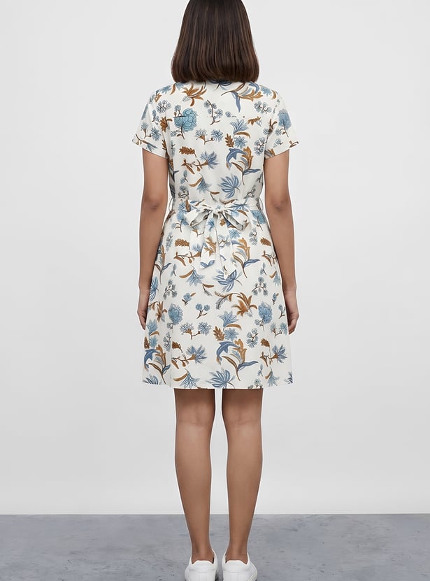 COLOUR ME BY MELANGE Floral Print Shirt Dress with Belt