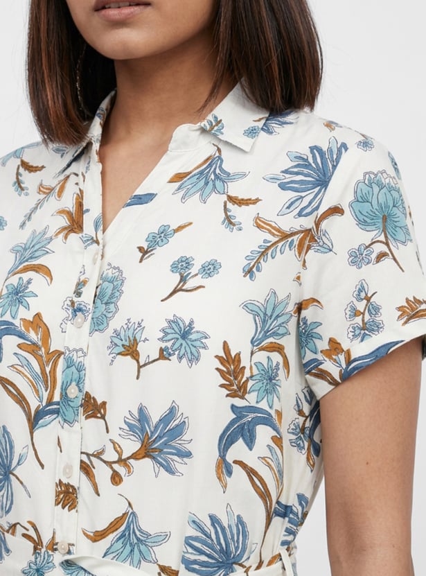 COLOUR ME BY MELANGE Floral Print Shirt Dress with Belt