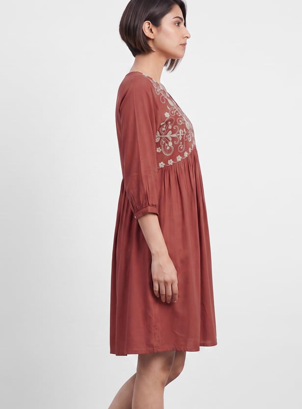 COLOUR ME Embroidered A-line Dress