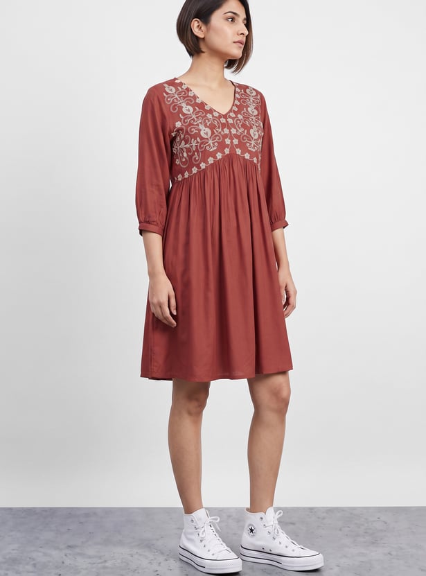 COLOUR ME Embroidered A-line Dress