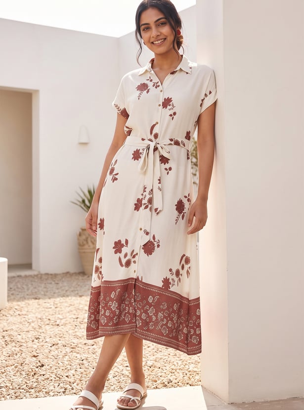 COLOUR ME Floral Print Midi Shirt Dress