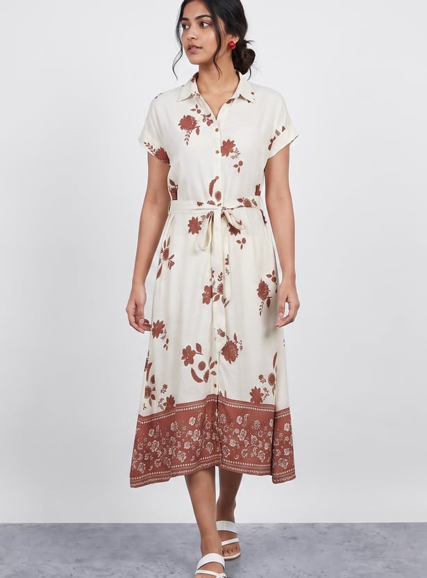 COLOUR ME Floral Print Midi Shirt Dress