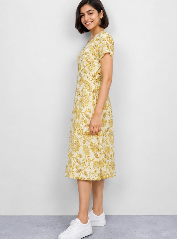 COLOUR ME Floral Print A-line Midi Dress