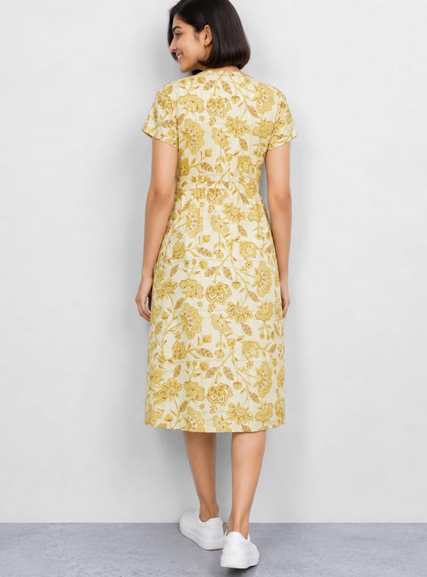 COLOUR ME Floral Print A-line Midi Dress