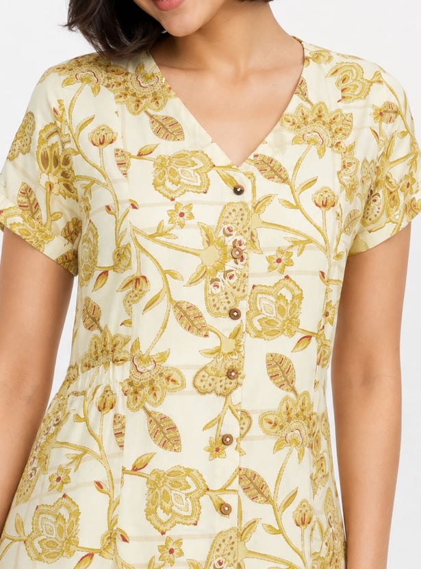 COLOUR ME Floral Print A-line Midi Dress