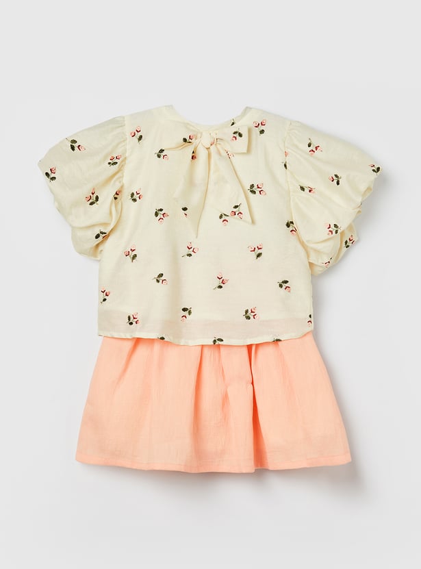 PEPPERMINT Girls Embroidered Top with Skirt Set