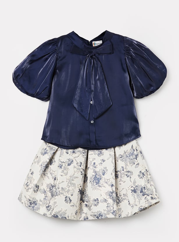 PEPPERMINT Girls Solid Top with Printed Skirt