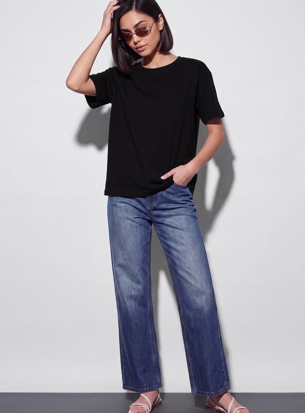 FAME FOREVER Solid Drop Shoulder T-shirt