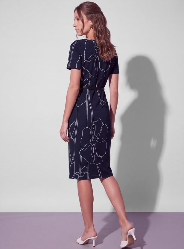 CODE CLASSIC Floral Print Sheath Dress with Belt