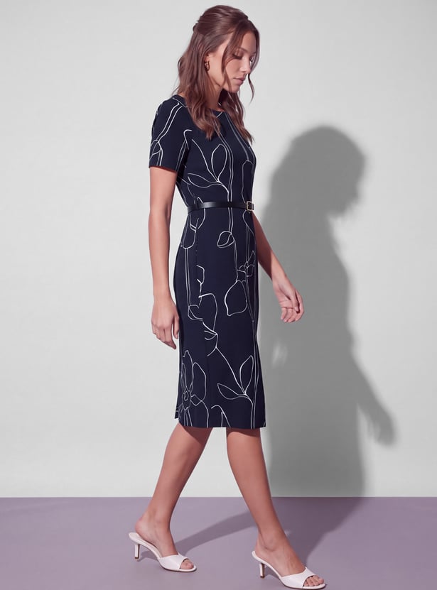 CODE CLASSIC Floral Print Sheath Dress with Belt
