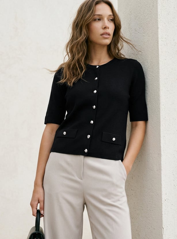 CODE Solid Buttoned Cardigan