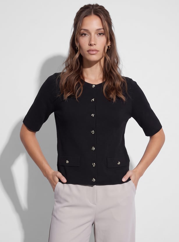 CODE Solid Buttoned Cardigan