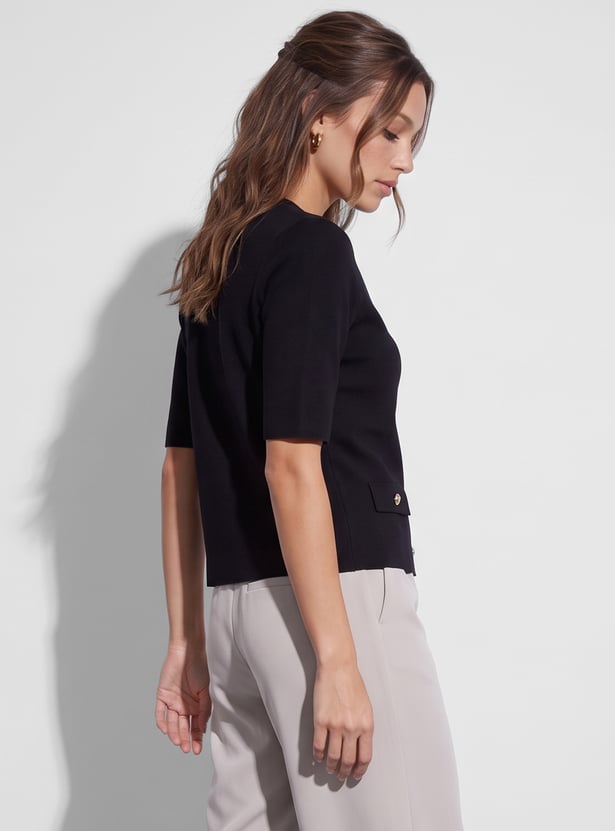 CODE Solid Buttoned Cardigan