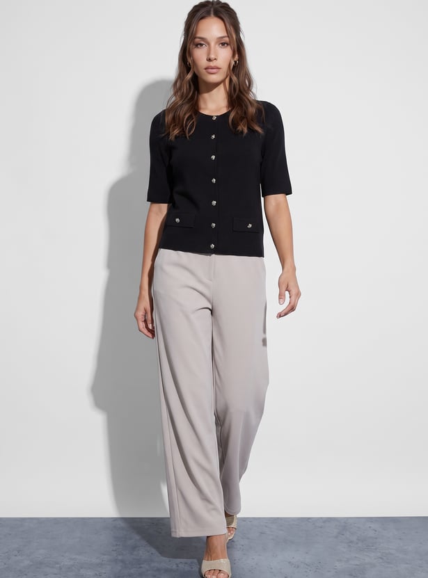 CODE Solid Buttoned Cardigan