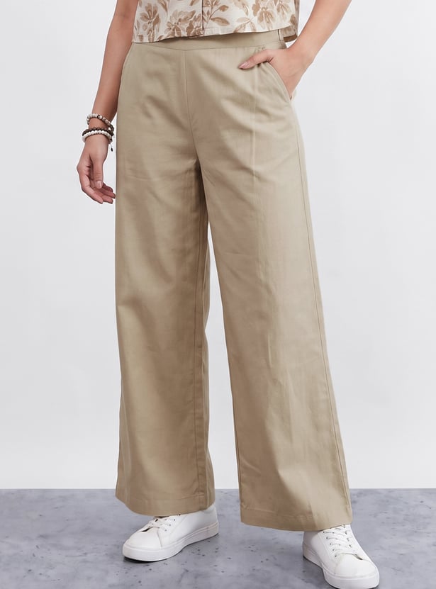 COLOUR ME Solid Straight Pants