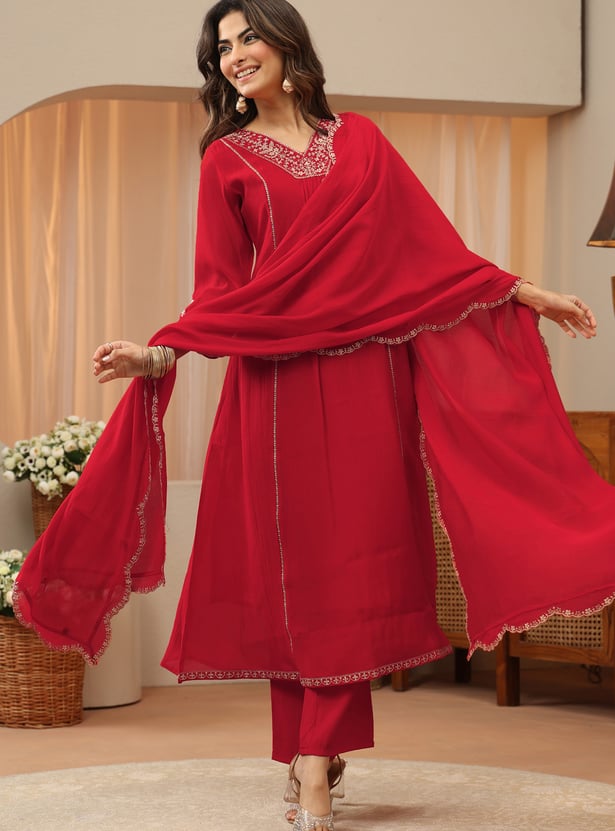LIBAS Embroidered A-line Kurta Set