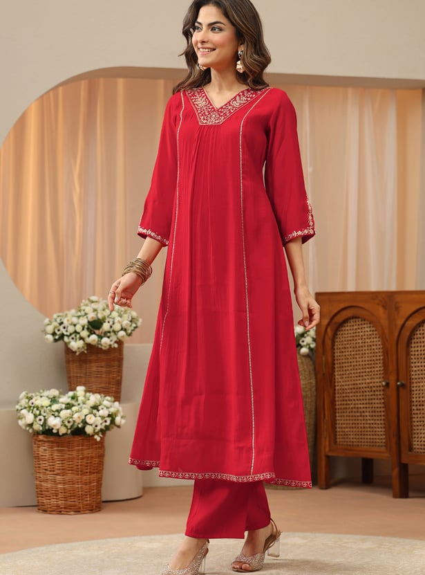LIBAS Embroidered A-line Kurta Set