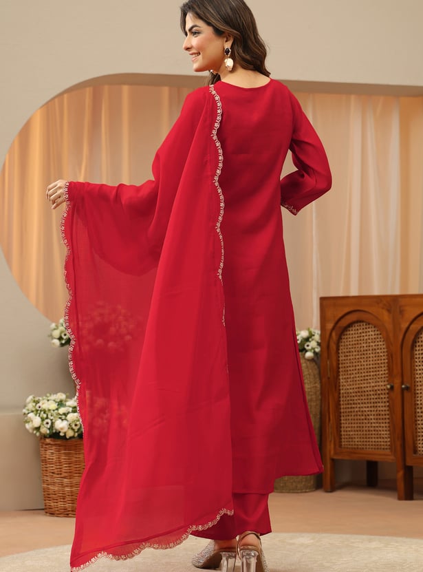 LIBAS Embroidered A-line Kurta Set