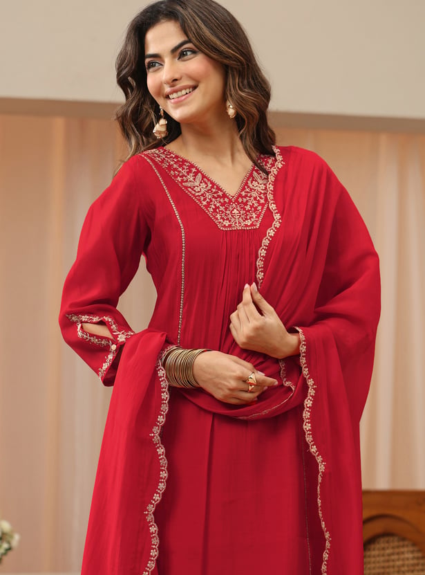 LIBAS Embroidered A-line Kurta Set