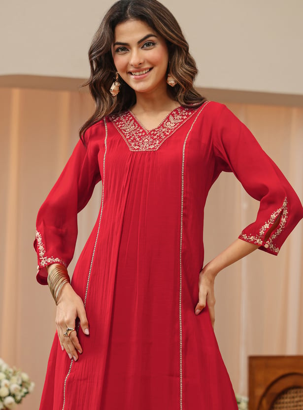 LIBAS Embroidered A-line Kurta Set