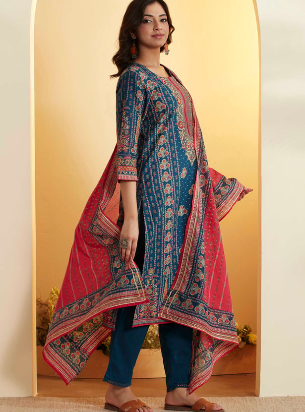 BIBA Ethnic Motif Straight Kurta Set
