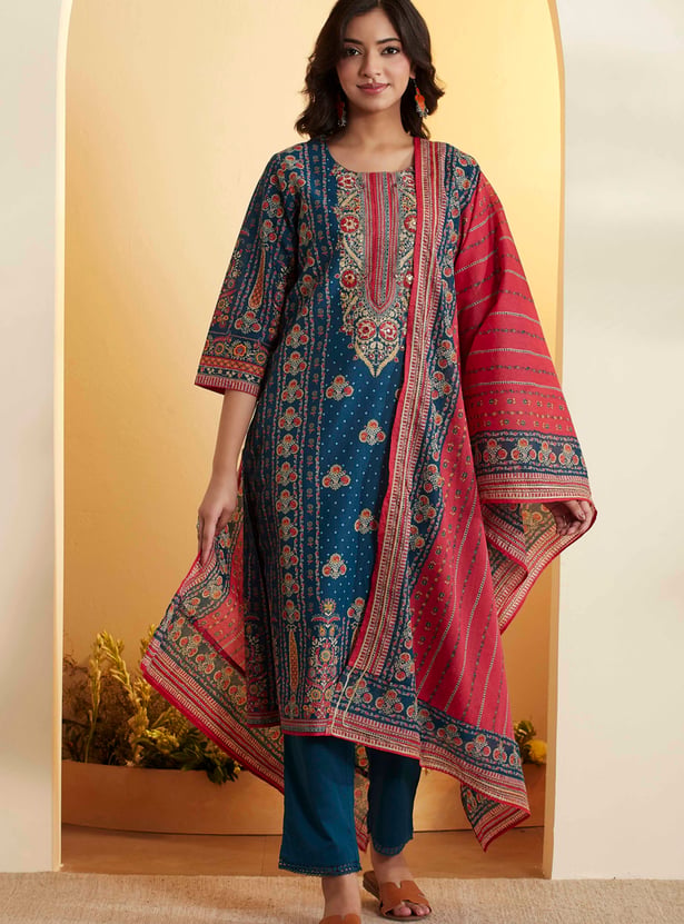 BIBA Ethnic Motif Straight Kurta Set