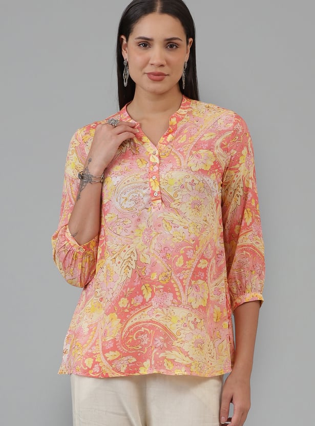 W Paisley Print Band Collar Tunic