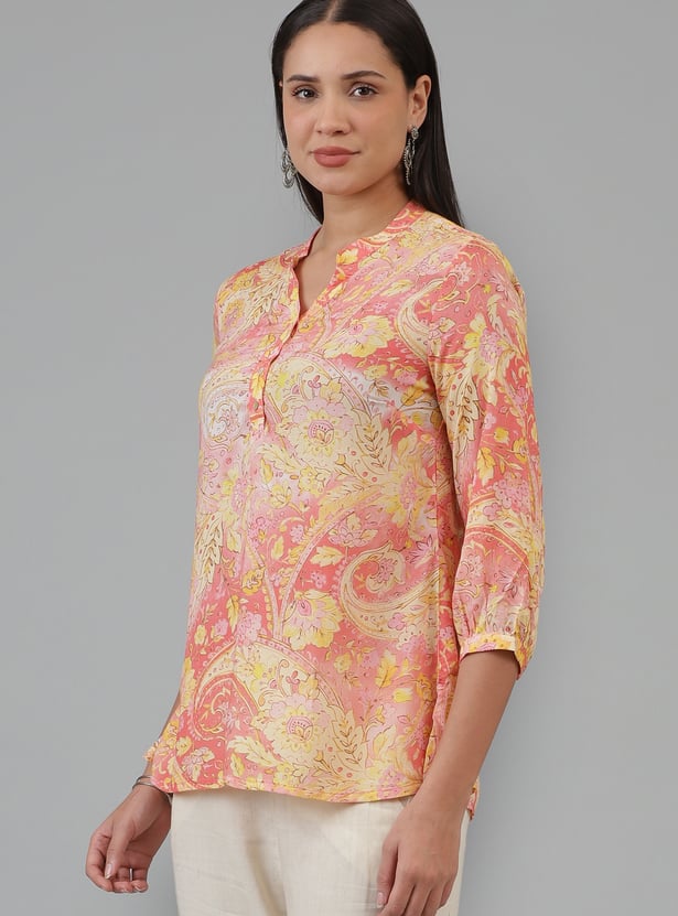 W Paisley Print Band Collar Tunic