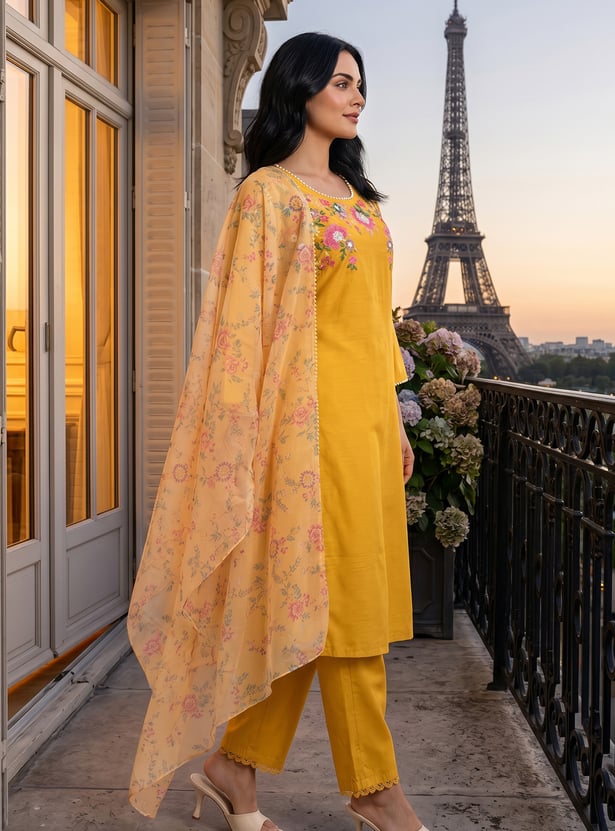 W Floral Embroidered Straight Kurta Set