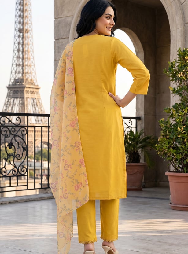 W Floral Embroidered Straight Kurta Set