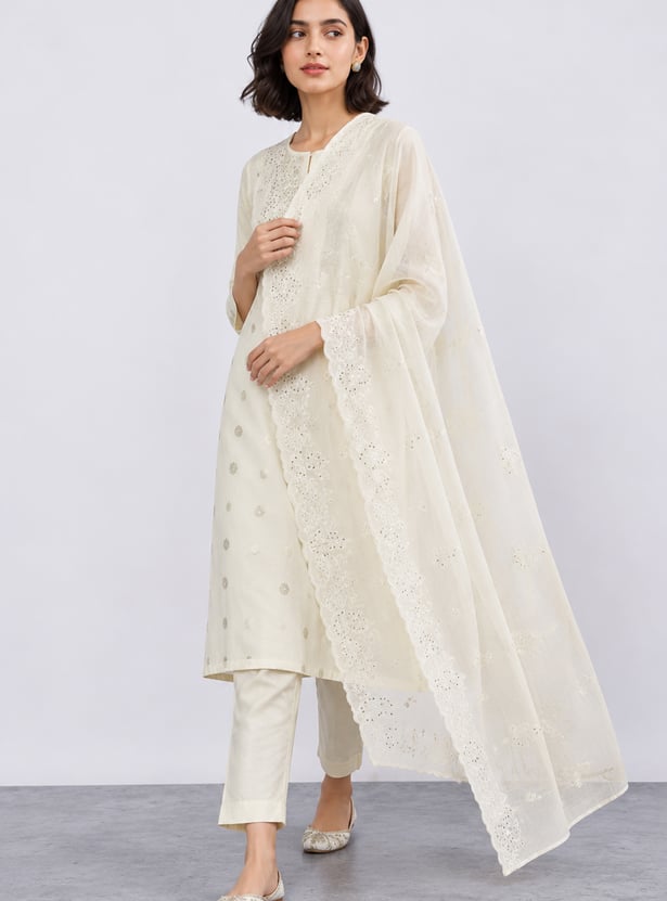 MELANGE Schiffli Embroidered Dupatta