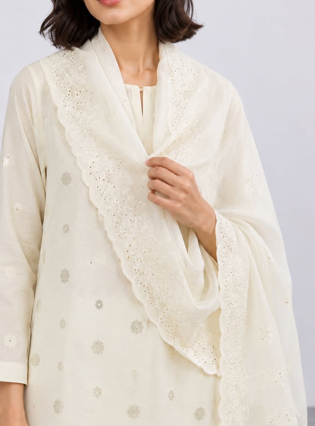 MELANGE Schiffli Embroidered Dupatta