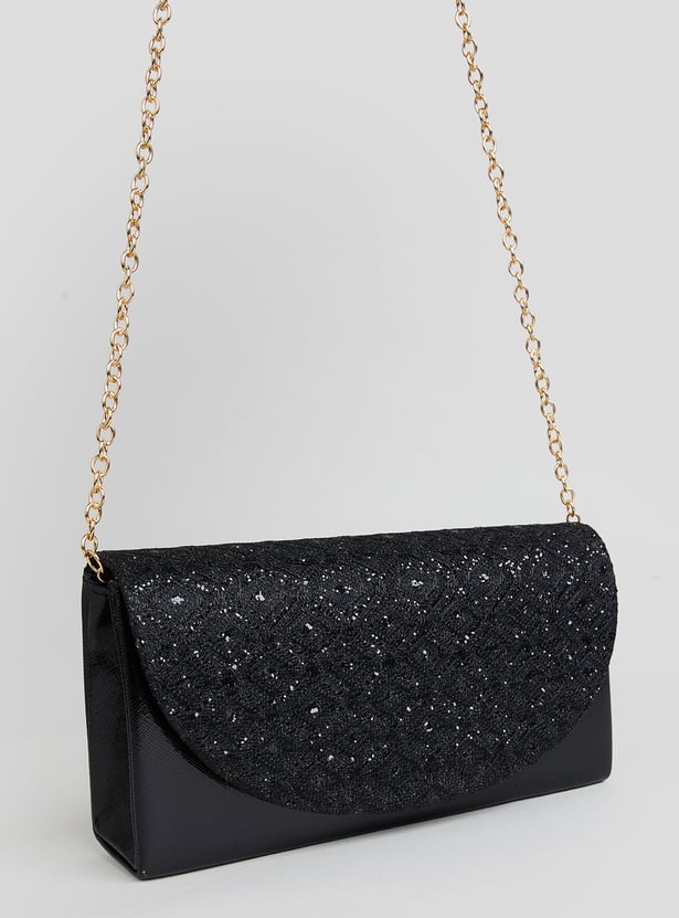 CODE Embellished Foldover Clutch with Sling