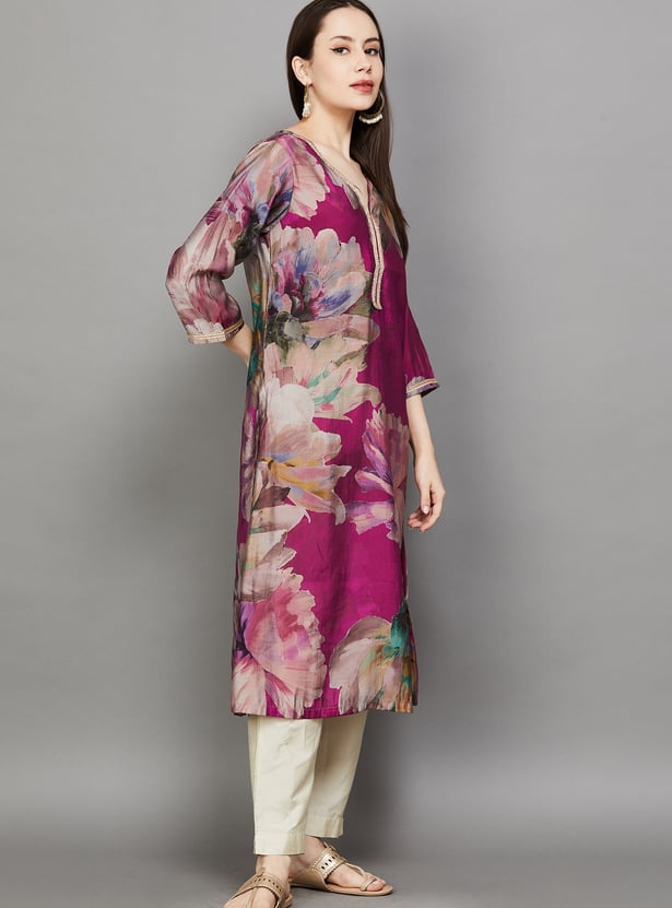 BIBA Floral Print Straight Kurta