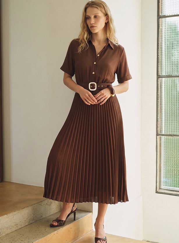 VERO MODA Pleated Midi Shirt Dress