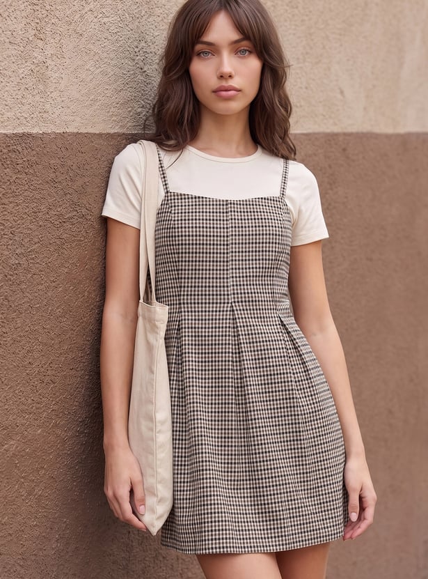 Buy GINGER Checked Flared Hem Mini Dress from Ginger at just INR 1699.0
