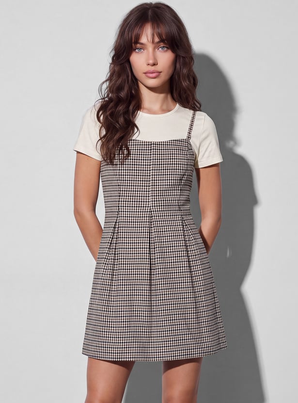 Buy GINGER Checked Flared Hem Mini Dress from Ginger at just INR 1699.0